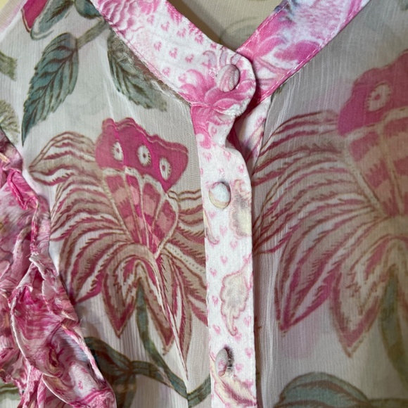 HEMANT & NANDITA Floral Sheer Blouse - Pink and Green - Picture 8 of 16